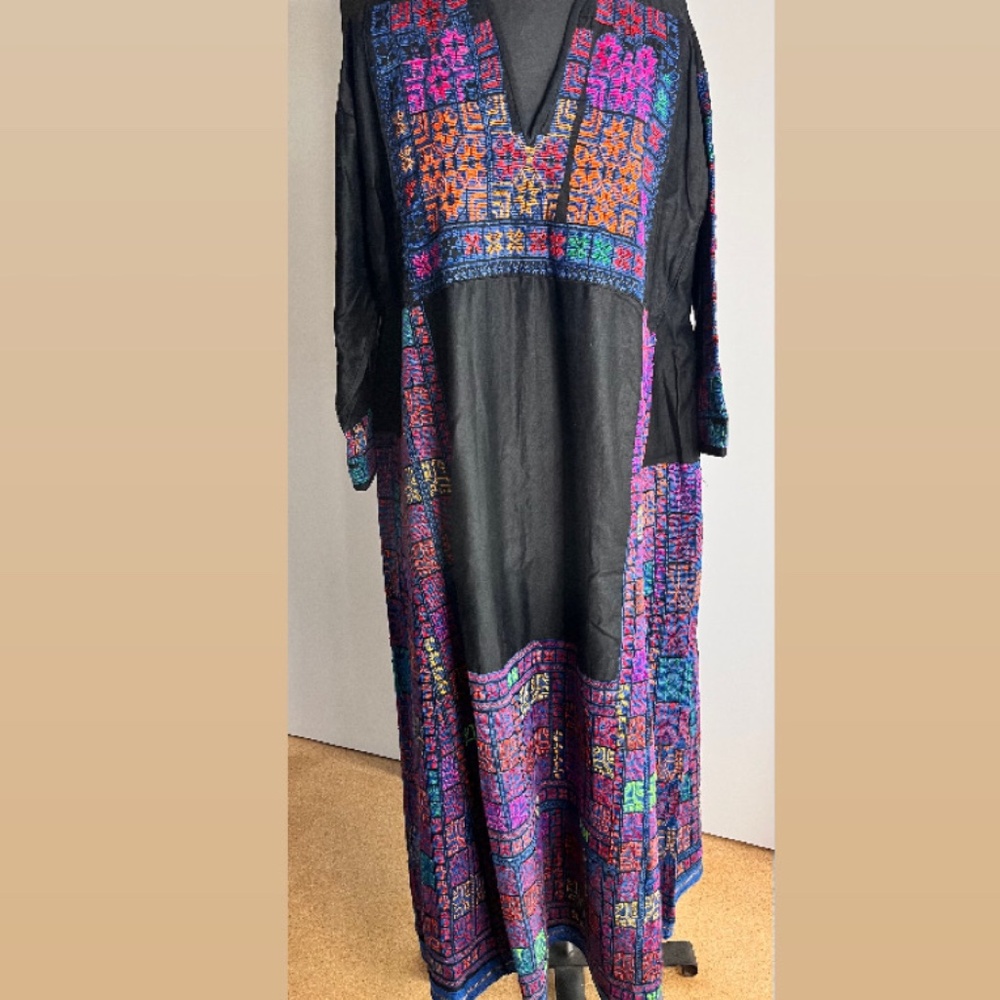 rare vintage Bedouin wedding/thobe dress, hand embroidery on cotton size XL - Picture 9 of 15